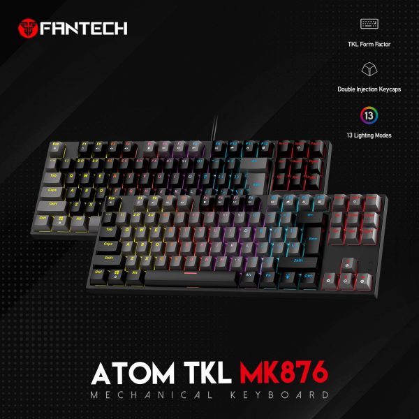 Fantech Atom MK876 TKL Mechanical Gaming Keyboard Gray- Blue Switch - Image 2