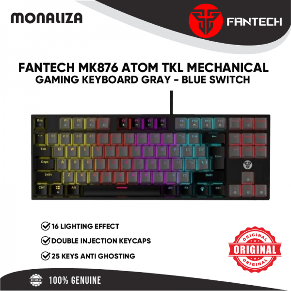 Fantech Atom MK876 TKL Mechanical Gaming Keyboard Gray- Blue Switch