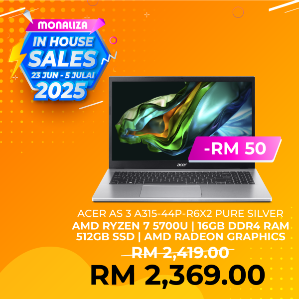 Acer AS 3 A315-44P-R6X2 Pure Silver (Ryzen 7 5700U, 16GB RAM, 512GB SSD, AMD Radeon, 15.6" IPS FHD, W11)