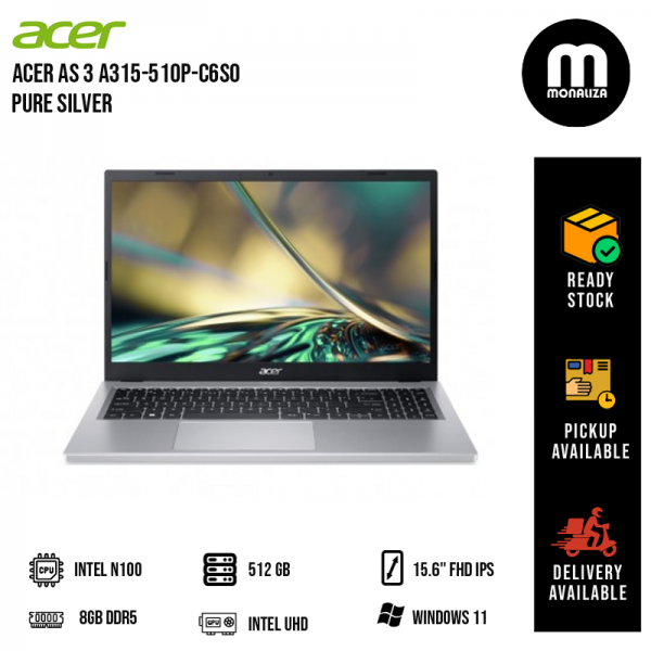 Acer AS 3 A315-510P-C6S0 Pure Silver ( N100, 8GB, 512GB SSD, Intel, W11, HS