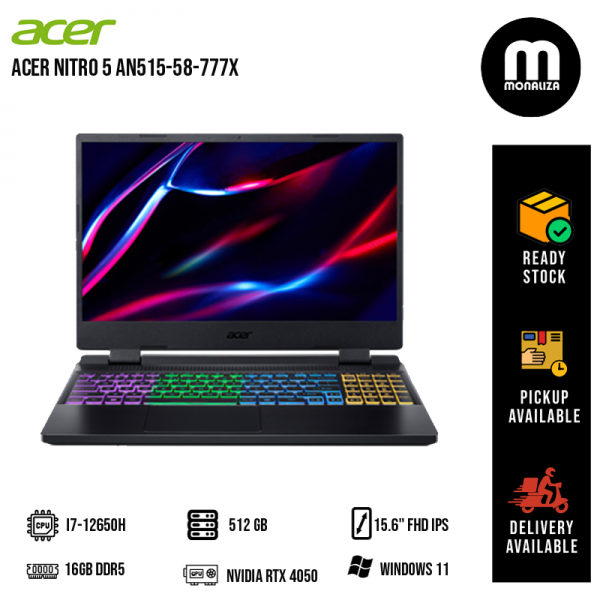 Acer Nitro 5 AN515-58-777X 15.6" FHD 165Hz Gaming Laptop ( i7-12650H, 16GB, 512GB SSD, RTX4050 6GB, W11 )