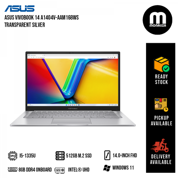 Asus VivoBook 14 A1404V-AAM168WS 14'' FHD Laptop Transparent Silver ( I5-1335U, 8GB, 512GB SSD, Intel, W11, HS )