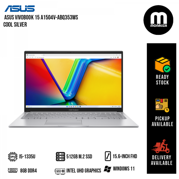 Asus VivoBook 15 A1504V-ABQ353WS 15.6'' FHD Laptop Silver ( I5-1335U, 8GB, 512GB SSD, Intel, W11, HS )