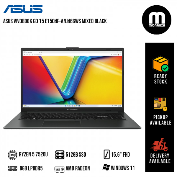 Asus VivoBook Go 15 E1504F-ANJ466WS 15.6'' FHD Laptop Mixed Black ( Ryzen 5 7520U, 8GB, 512GB SSD,W11, HS )