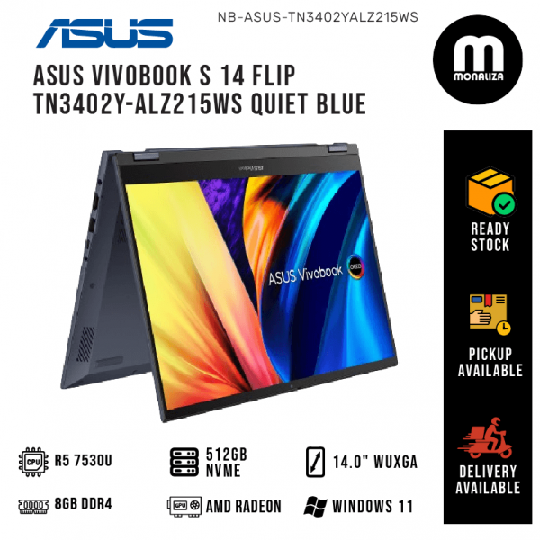 Asus Vivobook S 14 FLIP TN3402Y-ALZ215WS Quiet Blue (RYZEN 5 7530U/ AMD RADEON GRAPHICS/ 8GB DDR4 RAM/ 512GB PCIE NVME M.2 SSD)