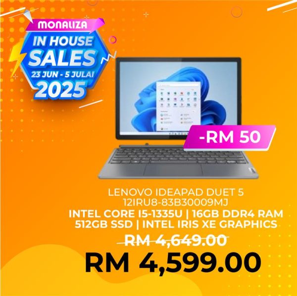 Lenovo IdeaPad Duet 5 12IRU8-83B30009MJ 12.4" 2.5K Touch 2-in-1 Laptop Storm Grey ( i5-1335U, 16GB RAM, 512GB SSD, Intel, W11 )