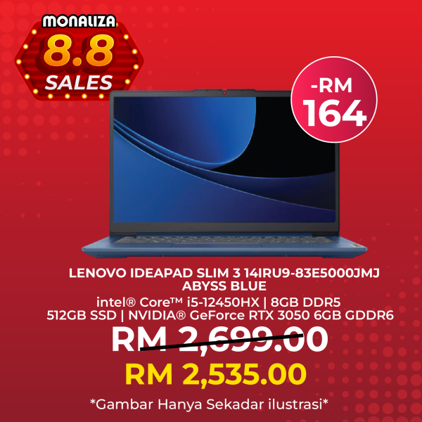 Lenovo IdeaPad Slim 3 14IRU9-83E5000JMJ / 14IRU9-83E5000KMJ 14" FHD Laptop ( Core 5 120U, 16GB, 512GB, Intel, W11, HS )