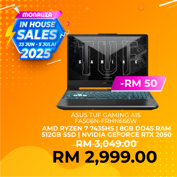 Asus TUF Gaming A15 FA506N-FRHN666W (Ryzen™ 7 7435HS, 8GB DDR5, 512GB SSD, RTX™ 2050, 15.6" FHD, W11)