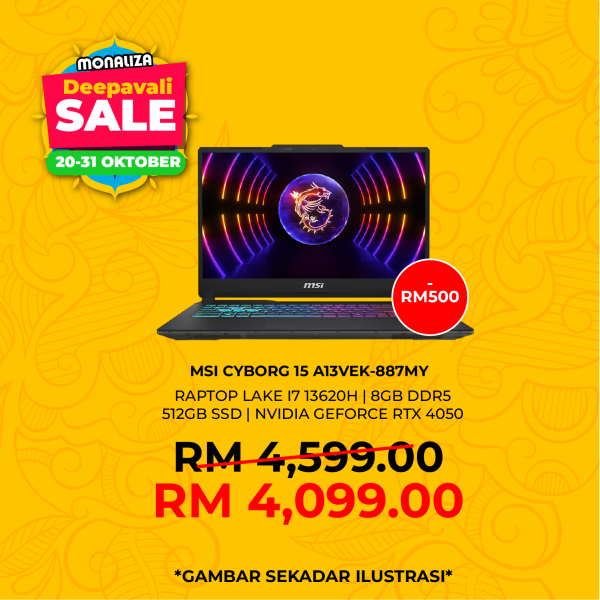 MSI Cyborg 15 A13VEK-887MY (i7-13620H, 16GB DDR5, 512GB SSD, RTX 4050, 15.6" FHD, W11)