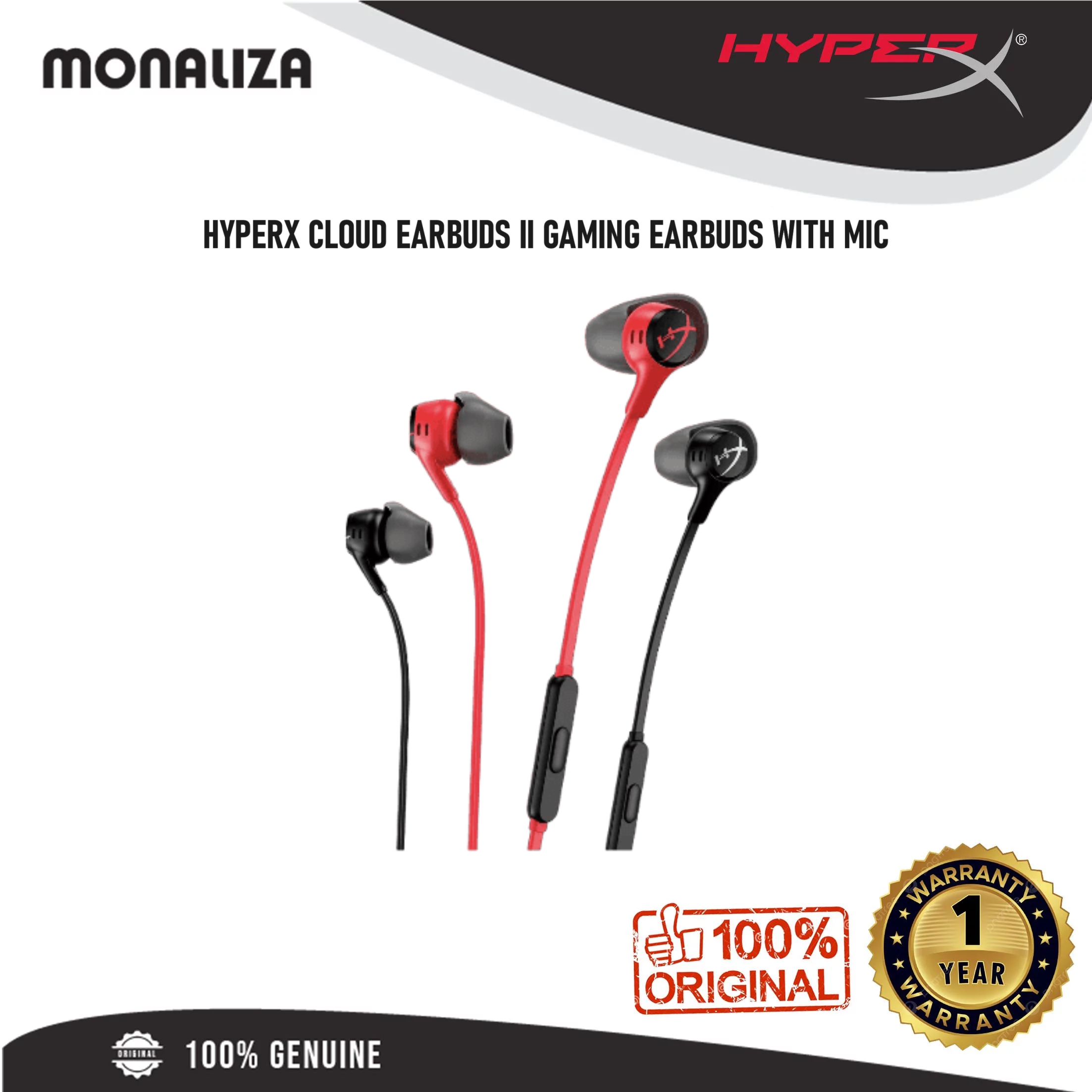 HyperX Cloud Earbuds II Gaming Earbuds With Microphone – Red/Black