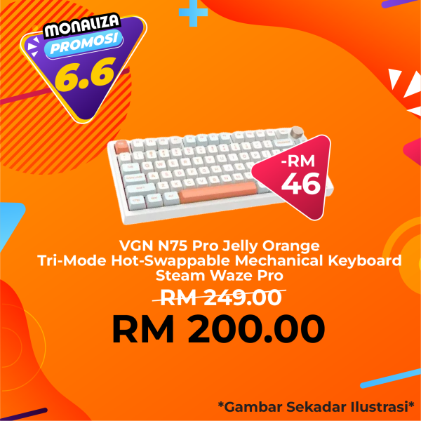 VGN N75 Pro Carribean Blue/Jelly Orange Tri-Mode Hot-Swappable Mechanical Keyboard - Steam Waze Pro