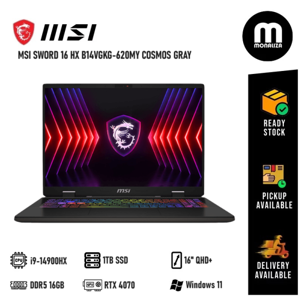 MSI Sword 16 HX B14VGKG-620MY Cosmos Gray (i9-14900HX, DDR5 8GB*2, 1TB SSD, 16" QHD+, RTX 4070, W11)