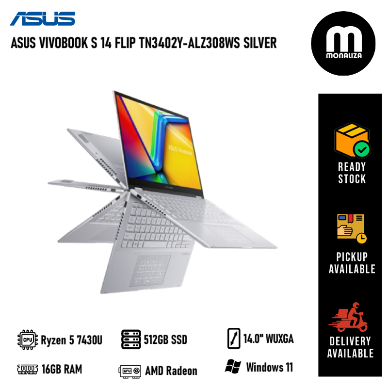 Asus VivoBook S 14 FLIP TN3402Y-ALZ308WS Silver (Ryzen 7430U, 16GB RAM,  512GB SSD, AMD Radeon, WUXGA, W11)