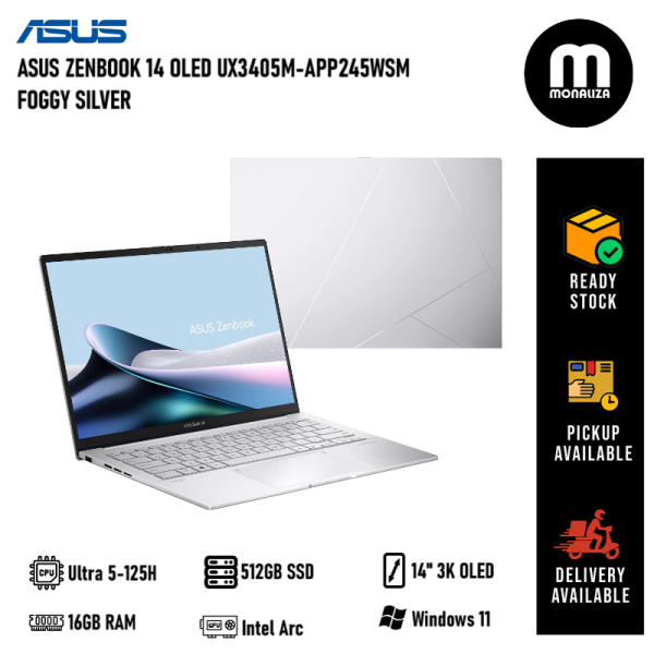 Asus ZenBook 14 OLED UX3405M-APP245WSM Foggy Silver (Ultra 5-125H, 16GB RAM, 512GB SSD, Intel Arc, 14" 3K OLED, W11)