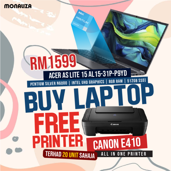 Acer Aspire Lite 15 AL15-31P-P9YD Steel Grey (Pentium Silver N6000, Intel UHD) FREE PRINTER CANON E410