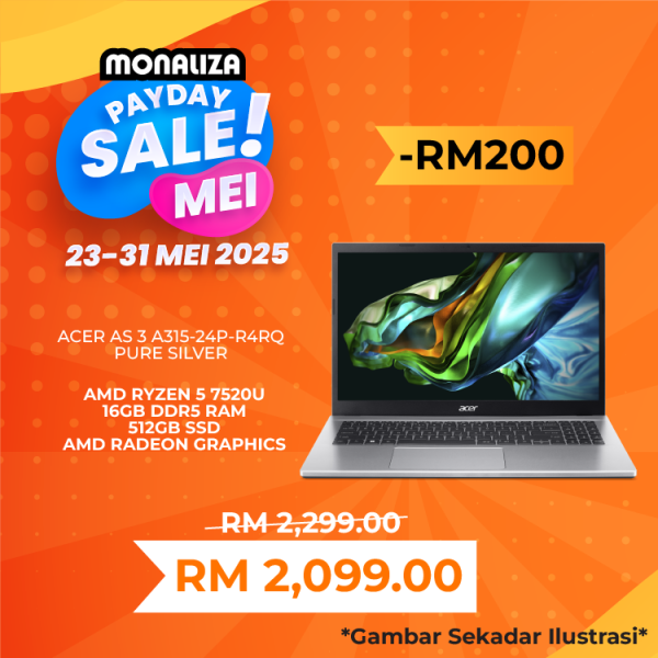 Acer Aspire 3 A315-24P-R4RQ Pure Silver (Ryzen 5 7520U, 16GB RAM, 512GB SSD, AMD Radeon, 15.6" FHD IPS, W11)