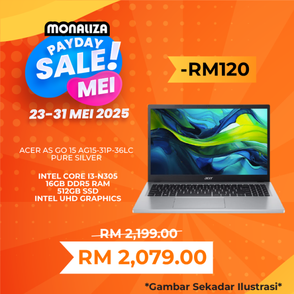 Acer AS Go 15 AG15-31P-36LC Pure Silver (i3-N305, 16GB RAM, 512GB SSD, Intel UHD, 15.6" FHD IPS, W11)