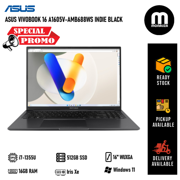 Asus VivoBook 16 A1605V-AMB688WS Indie Black (i7-1355U, 16GB RAM, 512GB SSD, Iris Xe, 16" WUXGA, W11)