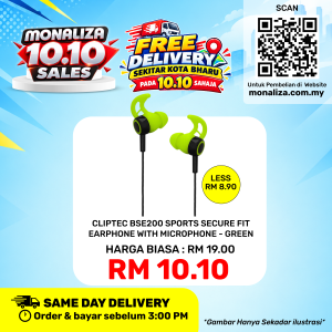 [ PROMOSI 10.10 ] Cliptec BSE200 Sports Secure Fit Earphone With Microphone - Green