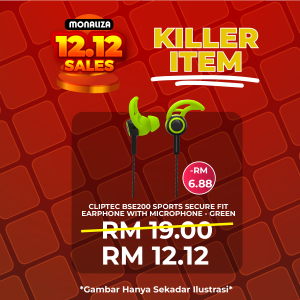 [ PROMOSI 12.12 ] Cliptec BSE200 Sports Secure Fit Earphone With Microphone - Green