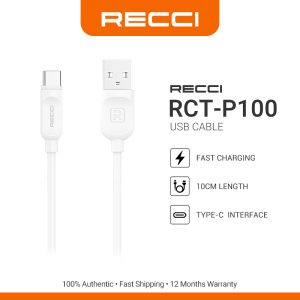 Recci Rayline RCT-P100 2.4A Fast Charging USB To Type-C Cable 100cm - Black/White