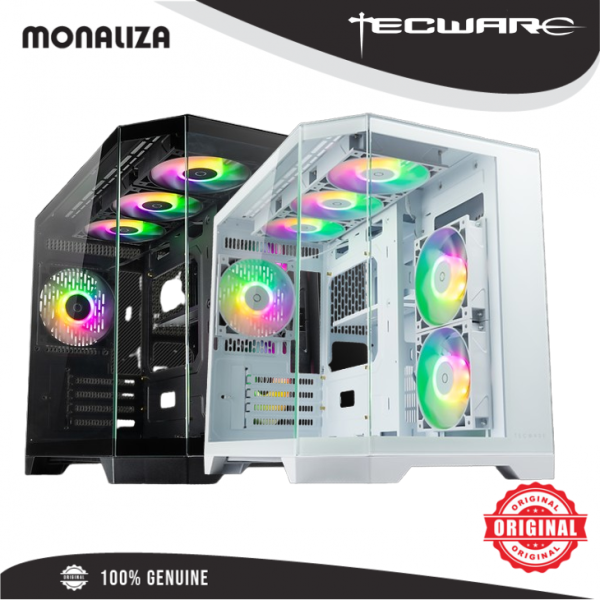 Tecware Case VX Trinity M TG MATX W/6 ARGB Fans - Black/White