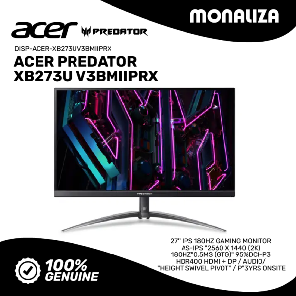 Acer Predator Gaming Monitor XB273U V3BMIIPRX 27'' IPS 180Hz