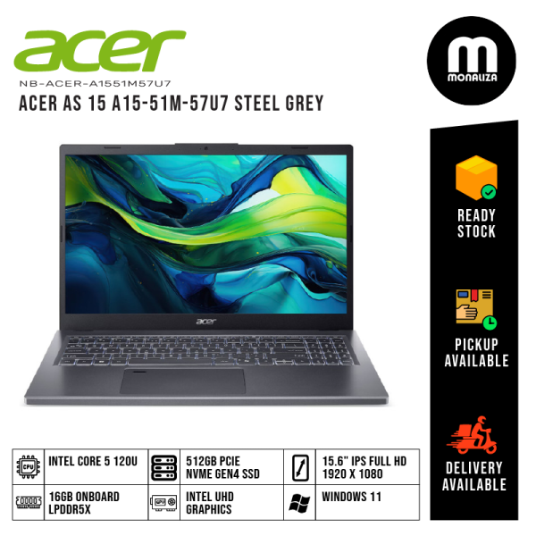 Acer Aspire 15 Laptop (A15-51M-57U7) INTEL CORE 5 120U INTEL UHD GRAPHICS