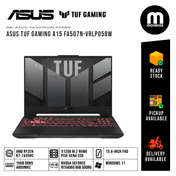 Asus TUF Gaming A15 Laptop (FA507N-VRLP058W) AMD RYZEN 7 7435HS NVIDIA GEFORCE RTX 4060 8GB GDDR6