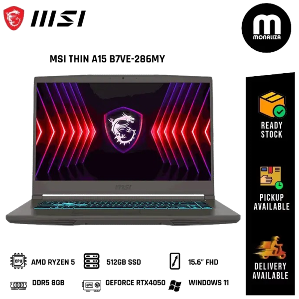 MSI THIN A15 Gaming Laptop (B7VE-286MY) AMD RYZEN 5 7535HS NVIDIA GEFORCE RTX 4050