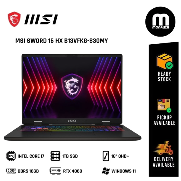MSI SWORD 16 HX Gaming Laptop (B13VFKG-­830MY) INTEL CORE I7 13700HX NVIDIA GEFORCE RTX 4060