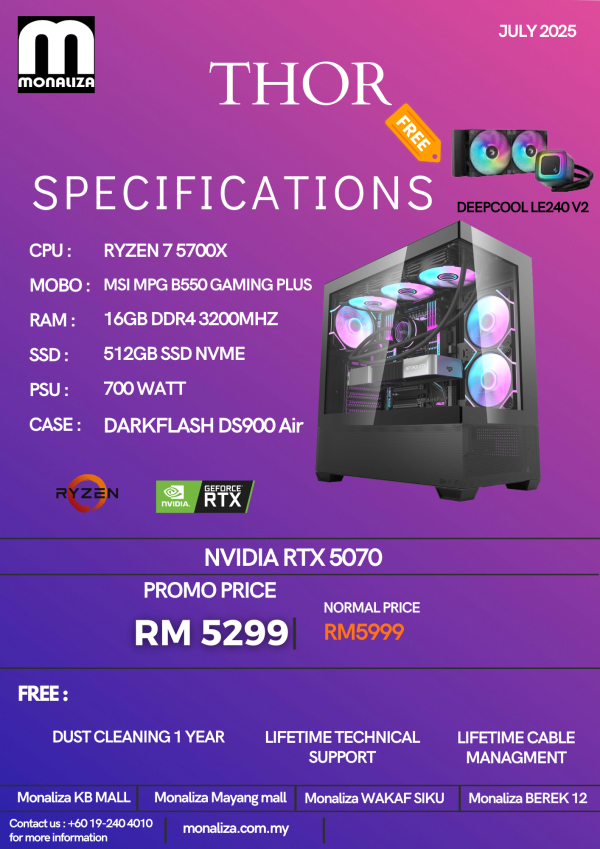 THOR PC PACKAGE (Ryzen 7 5700X | NVIDIA RTX 5070 | 16GB RAM | 512GB SSD)
