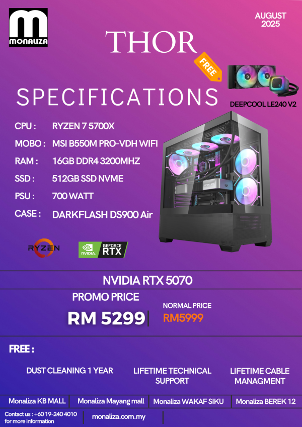 THOR PACKAGE AMD Ryzen 7 5700X | NVIDIA RTX 5070 | 16GB RAM | 512GB SSD