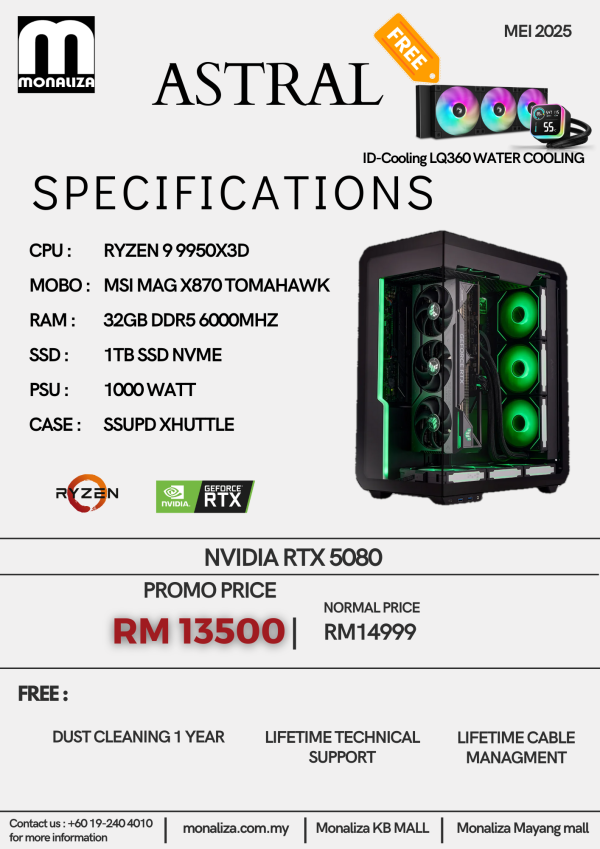 AMD PC PACKAGE ASTRAL (AMD RYZEN 9 | NVIDIA RTX 5080 | 32GB RAM | 1TB SSD)