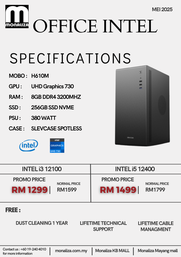 INTEL PC PACKAGE OFFICE (INTEL CORE I3/INTEL CORE I5 | INTEL UHD GRAPHICS | 8GB RAM | 256GB SSD)