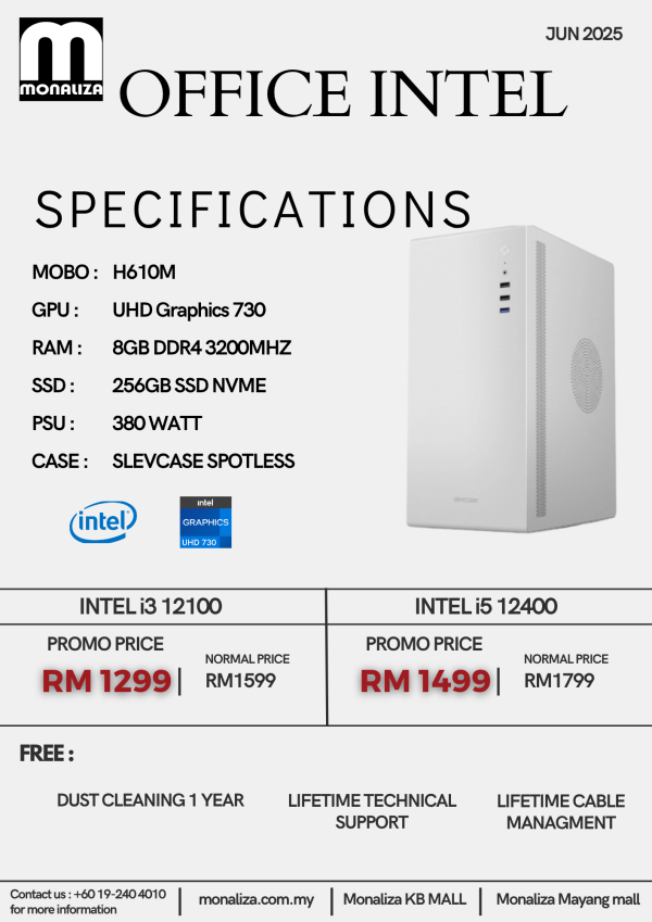 INTEL PC PACKAGE OFFICE (INTEL CORE I3/INTEL CORE I5 | INTEL UHD GRAPHICS | 8GB RAM | 256GB SSD)