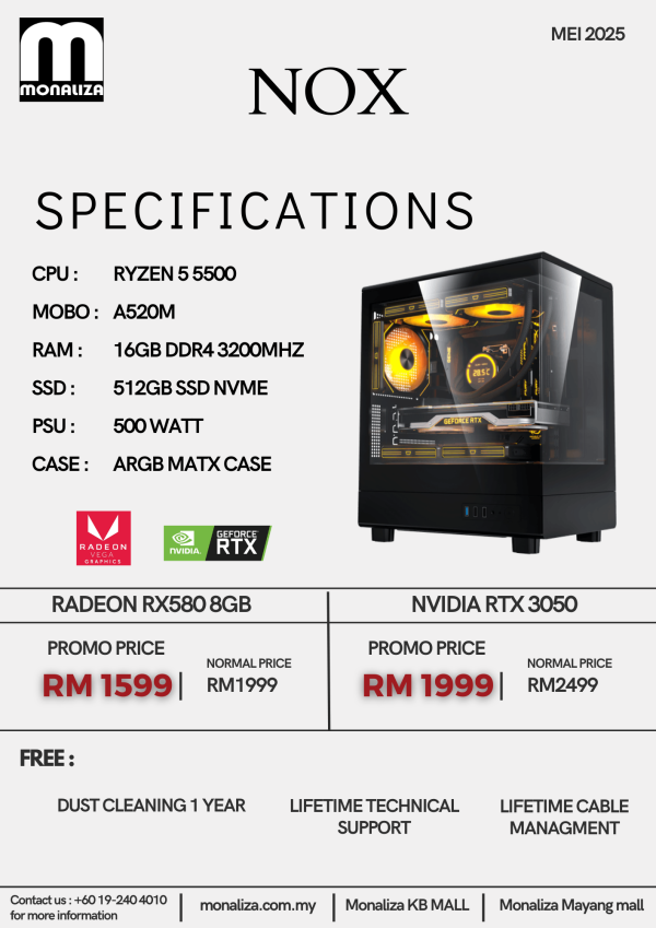 AMD PC PACKAGE NOX (AMD RYZEN 5 | RADEON RX580 8GB/NVIDIA GEFORCE RTX 3050 | 16GB RAM | 512GB SSD)