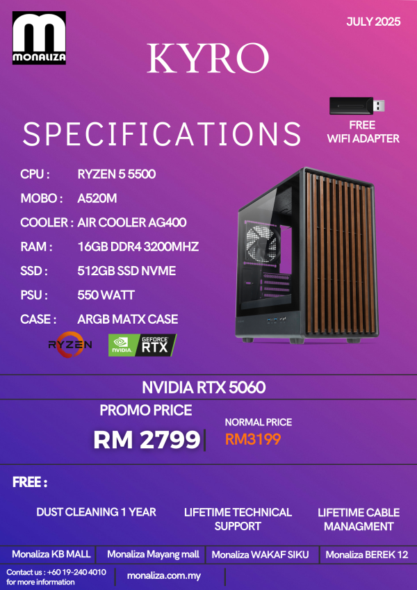 AMD PC PACKAGE KYRO (Ryzen 5 5500 | NVIDIA RTX 5060 | 16GB RAM | 512GB SSD)