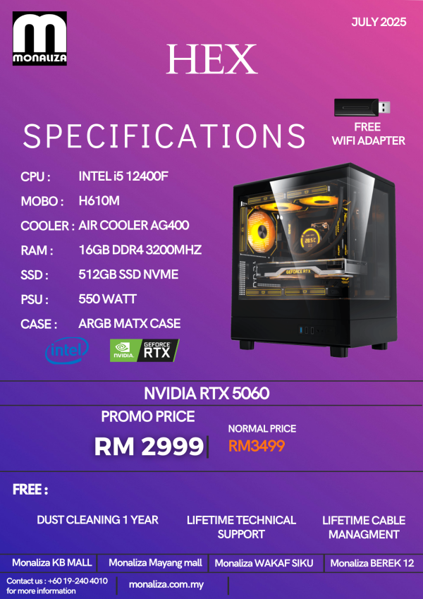 INTEL PC PACKAGE HEX (Intel i5 12400F | NVIDIA RTX 5060 | 16GB RAM | 512GB SSD)