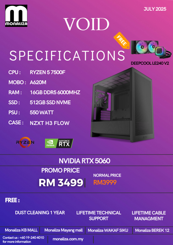 VOID PC PACKAGE (Ryzen 5 7500F | NVIDIA RTX 5060 | 16GB RAM | 512GB SSD)