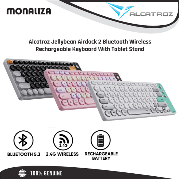 Alcatroz Jellybean Airdock 2 Bluetooth Wireless Rechargeable Keyboard With Tablet Stand - Autumn Black/Spring Black/Winter White