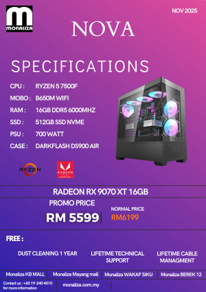 NOVA PACKAGE (Ryzen 5 7500F | Radeon RX 9070 XT 16GB | 16GB RAM | 512GB SSD)