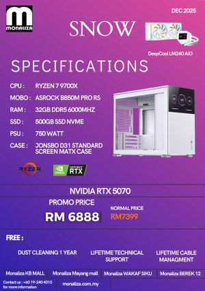 SNOW PACKAGE (Ryzen 7 9700X | NVIDIA RTX 5070 | 32GB RAM | 500GB SSD)