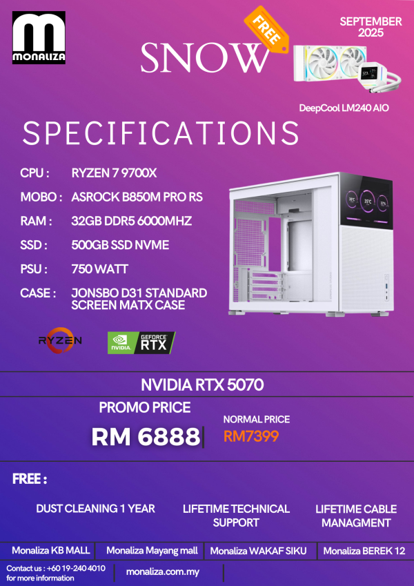 SNOW PACKAGE | AMD Ryzen 7 9700X | NVIDIA RTX 5070 | 32GB RAM | 500GB SSD