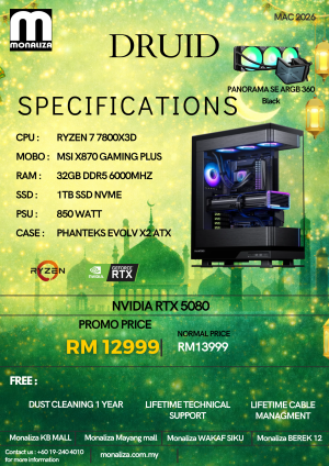 DRUID PACKAGE (Ryzen 7 7800X3D | NVIDIA RTX 5080 | 32GB RAM | 1TB SSD)