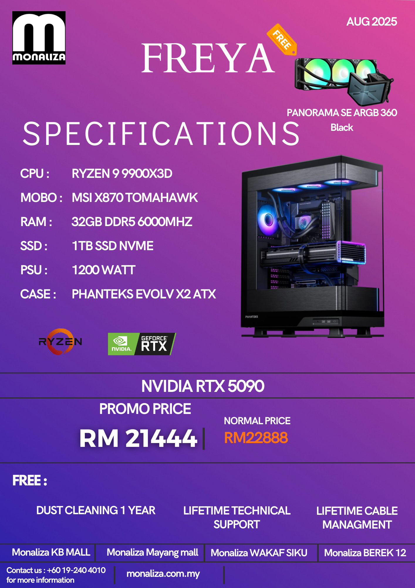 FREYA PACKAGE (Ryzen 9 9900X3D | NVIDIA RTX 5090 | 32GB RAM | 1TB SSD)