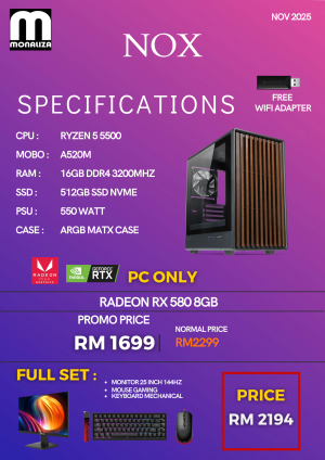 NOX PACKAGE (Ryzen 5 5500 | Radeon RX 580 8GB | 16GB RAM | 512GB SSD)