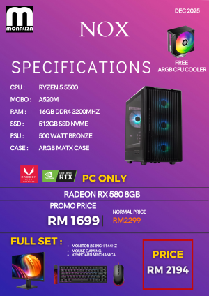 NOX PACKAGE (Ryzen 5 5500 | Radeon RX 580 8GB | 16GB RAM | 512GB SSD)