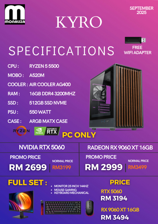 KYRO PACKAGE AMD Ryzen 5 5500 | NVIDIA RTX 5060 | 16GB RAM | 512GB SSD
