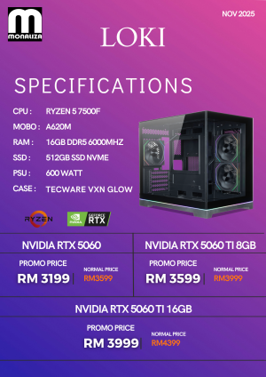 LOKI PACKAGE (Ryzen 5 7500F | NVIDIA RTX 5060 / 5060 TI 8GB / 5060 TI 16GB | 16GB RAM | 512GB SSD)